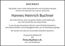 Traueranzeige Hannes Heinrich Buchner