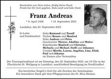 Traueranzeige Franz Andreas