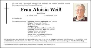 Traueranzeige Aloisia Weiß