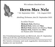 Traueranzeige Max Nelz