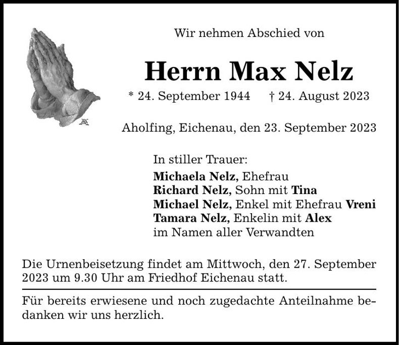 Traueranzeige Max Nelz