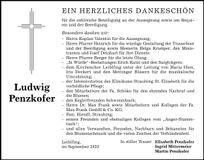Traueranzeige Ludwig Penzkofer