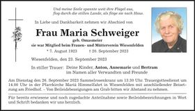 Traueranzeige Maria Schweiger