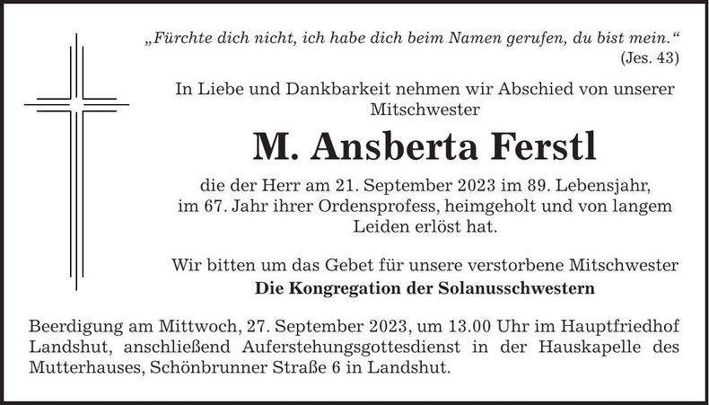 Traueranzeige Ansberta Ferstl