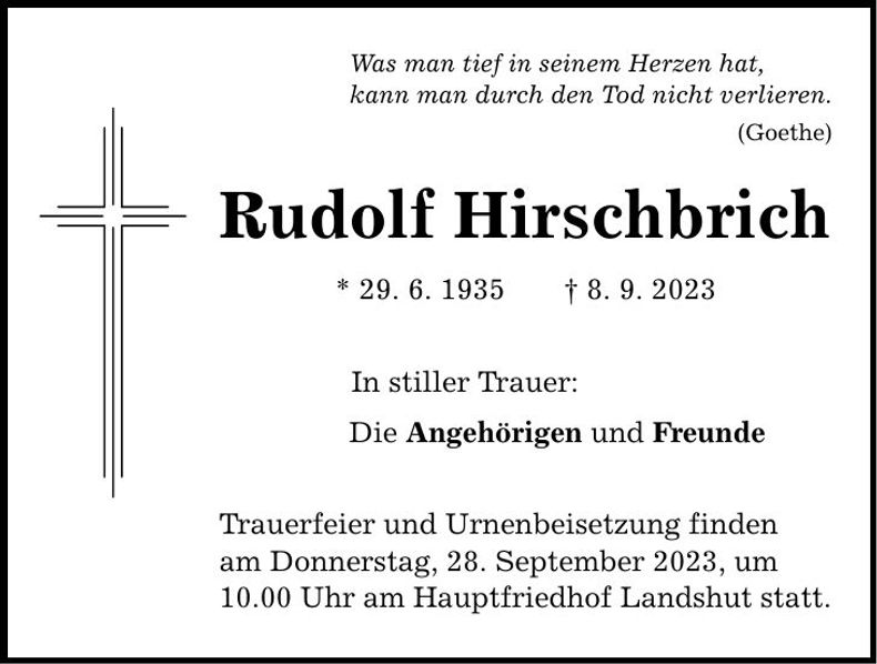 Traueranzeige Rudolf Hirschbrich