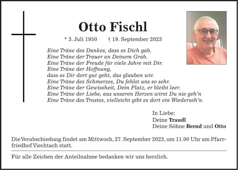 Traueranzeige Otto Fischl