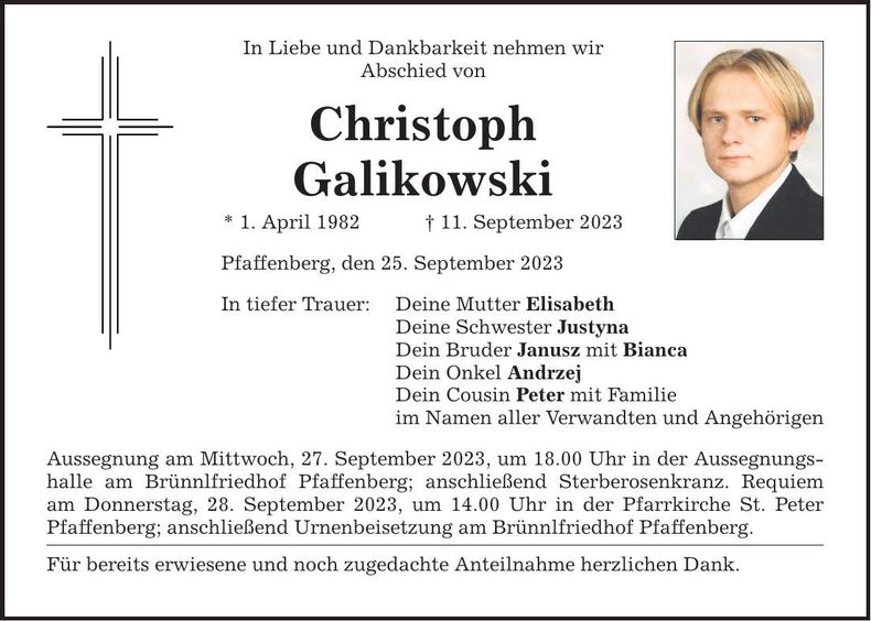 Traueranzeige Christoph Galikowski