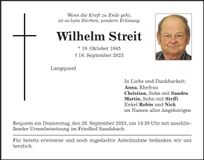 Traueranzeige Wilhelm Streit