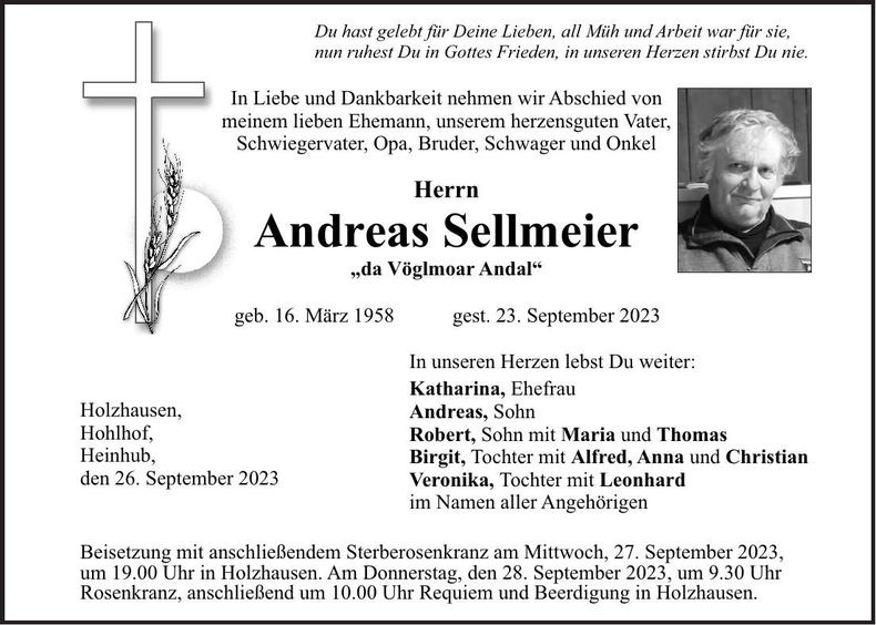 Traueranzeige Andreas Sellmeier