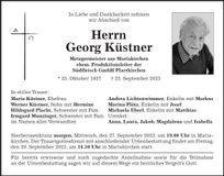 Traueranzeige Georg Küstner