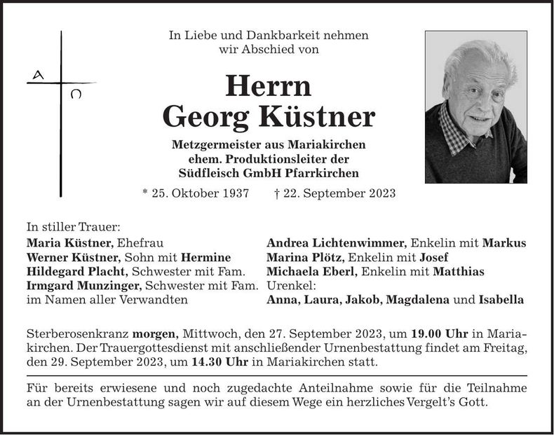 Traueranzeige Georg Küstner