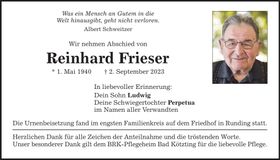 Traueranzeige Reinhard Frieser