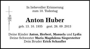Traueranzeige Anton Huber