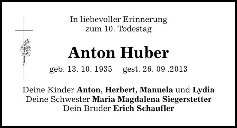 Traueranzeige Anton Huber