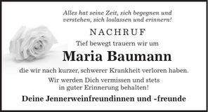 Traueranzeige Maria Baumann
