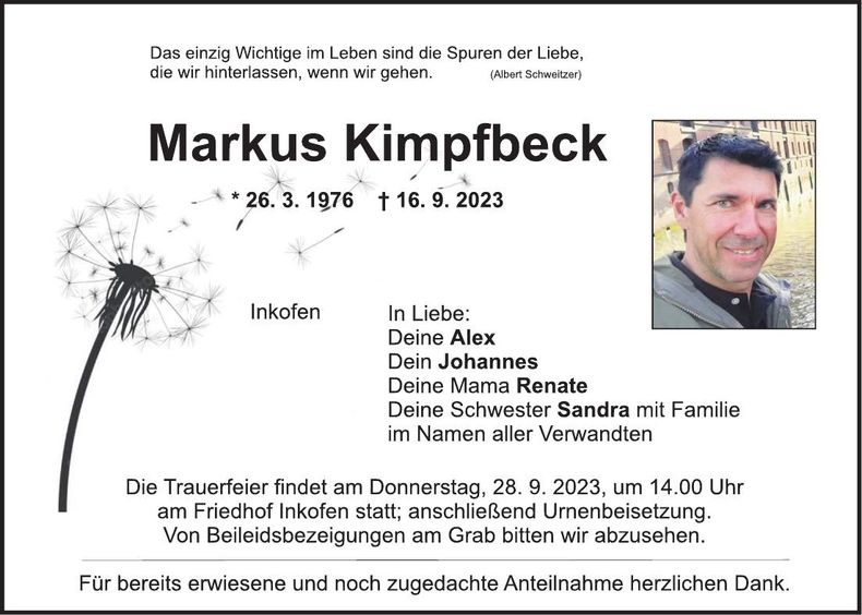 Traueranzeige Markus Kimpfbeck