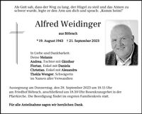 Traueranzeige Weidinger Alfred
