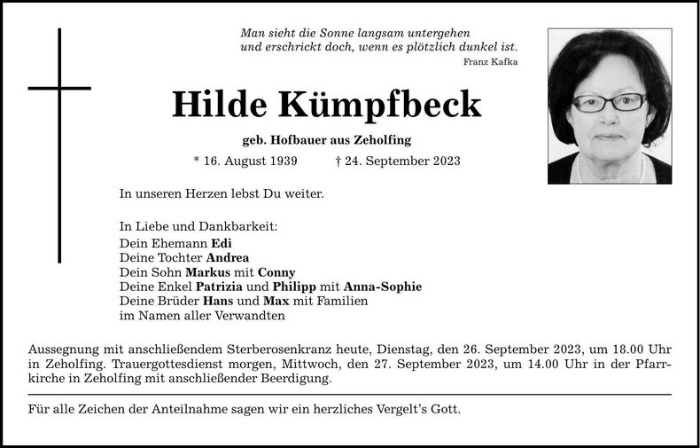 Traueranzeige Hilde Kümpfbeck
