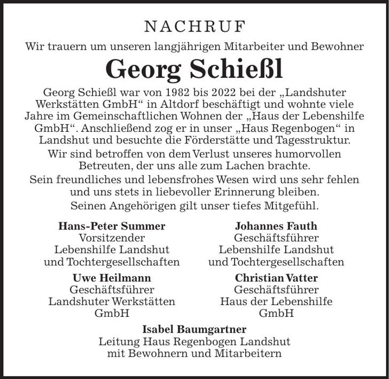 Traueranzeige Georg Schießl