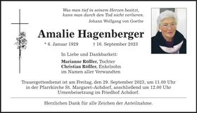 Traueranzeige Amalie Hagenberger