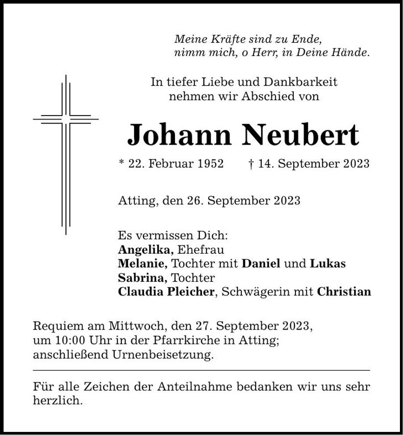 Traueranzeige Johann Neubert