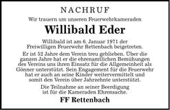 Traueranzeige Willibald Eder
