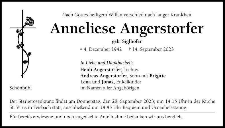 Traueranzeige Anneliese Angerstorfer
