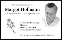 Traueranzeige Margot Hofmann