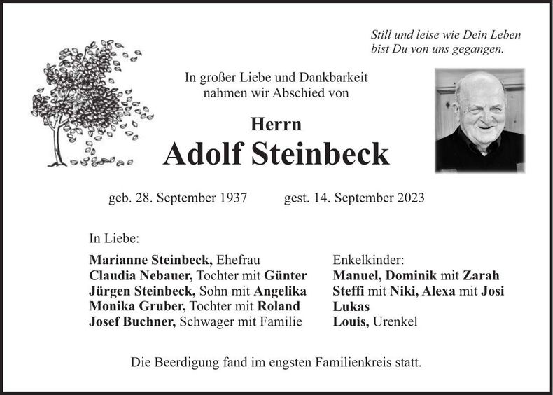 Traueranzeige Adolf Steinbeck