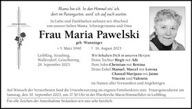 Traueranzeige Maria Pawelski