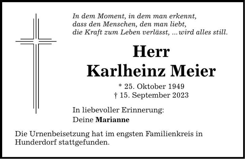 Traueranzeige Karlheinz Meier