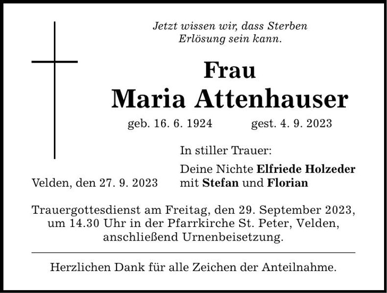 Traueranzeige Maria Attenhauser