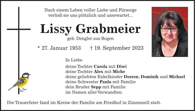Traueranzeige Elisabeth Grabmeier