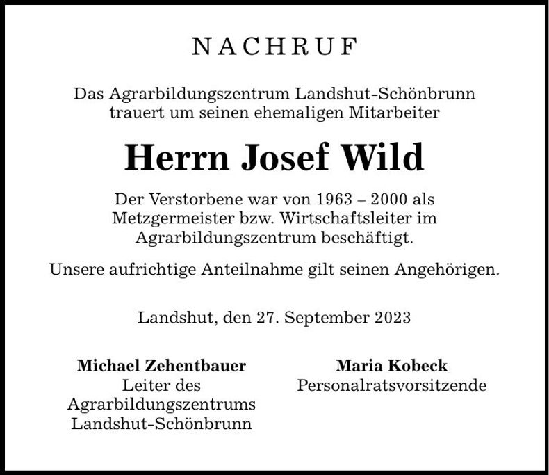 Traueranzeige Josef Wild