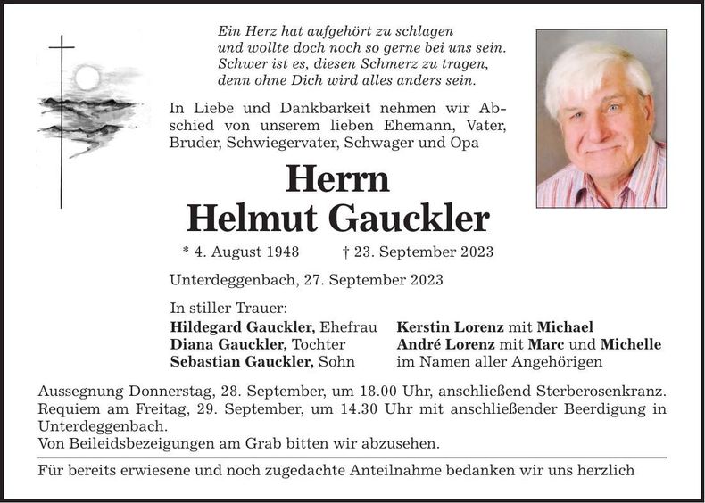 Traueranzeige Helmut Gauckler