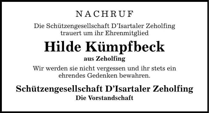 Traueranzeige Hilde Kümpfbeck