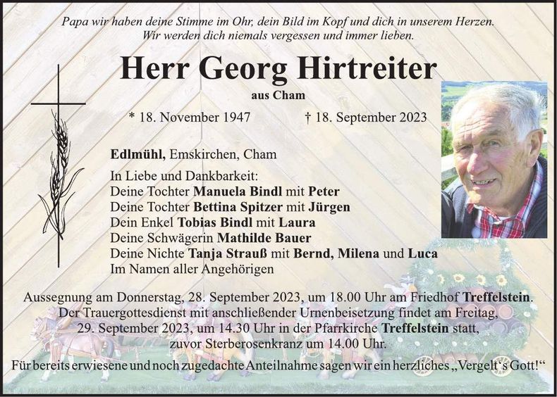 Traueranzeige Georg Hirtreiter