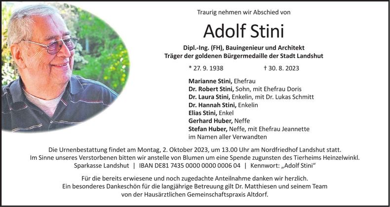 Traueranzeige Adolf Stini