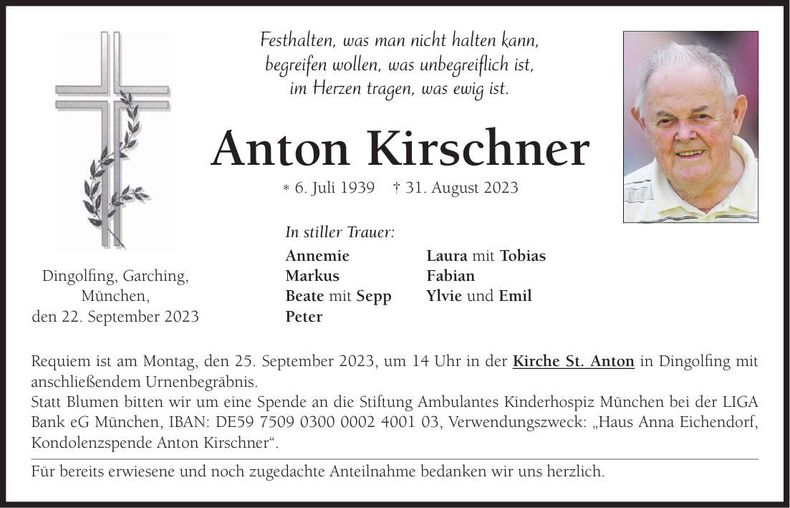 Traueranzeige Anton Kirschner