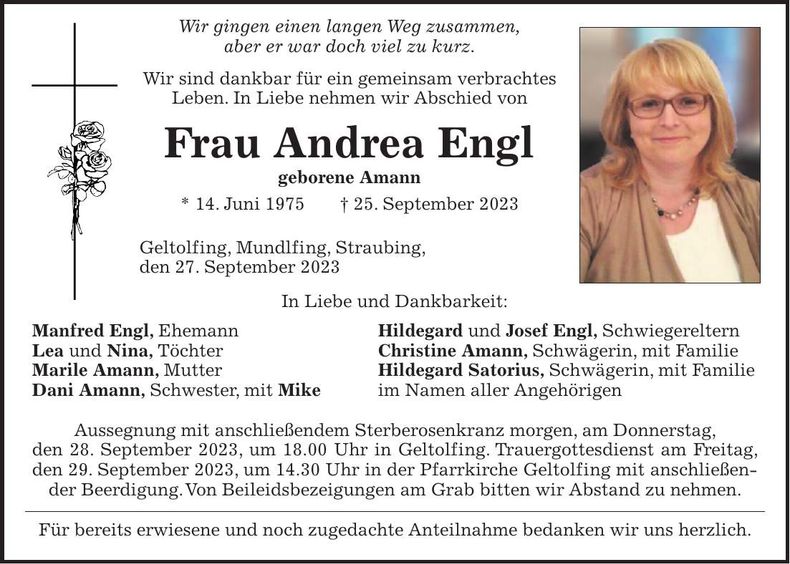 Traueranzeige Andrea Engl
