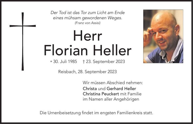 Traueranzeige Florian Heller