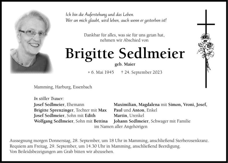 Traueranzeige Brigitte Sedlmeier