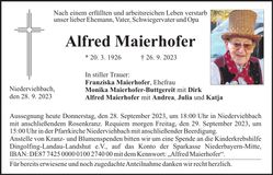 Traueranzeige Alfred Maierhofer
