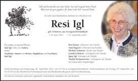 Traueranzeige Resi Igl
