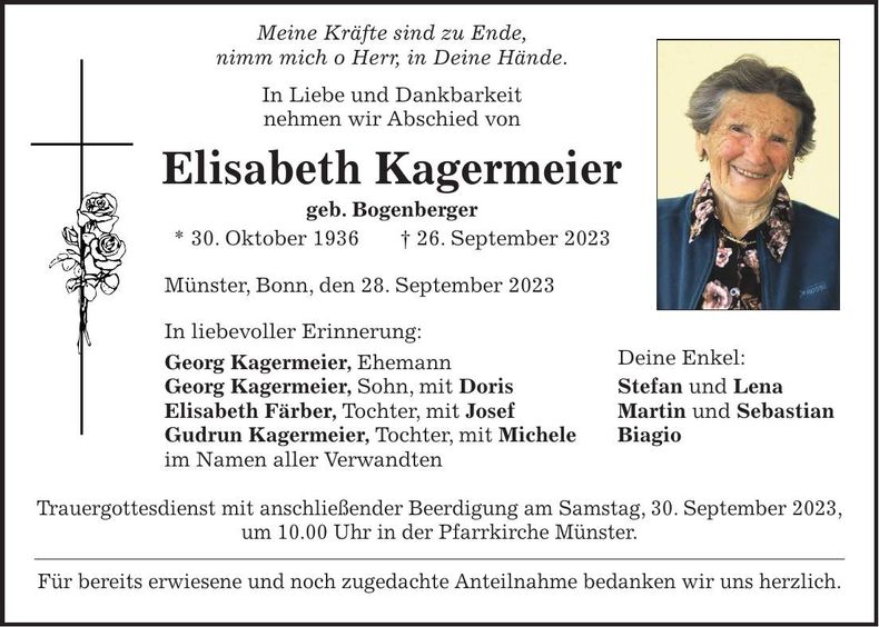 Traueranzeige Elisabeth Kagermeier