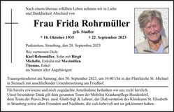 Traueranzeige Frida Rohrmüller
