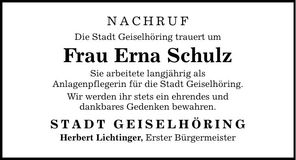 Traueranzeige Erna Schulz