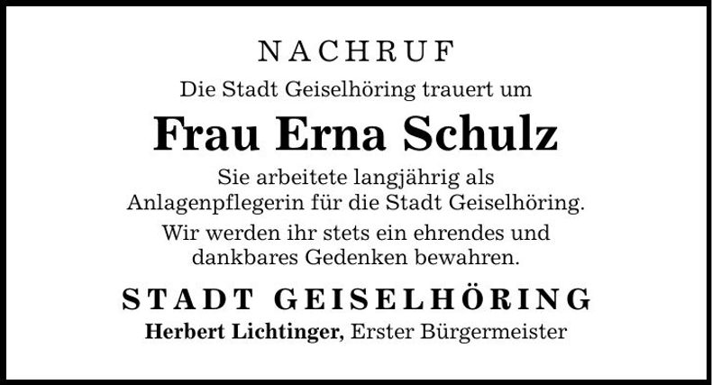 Traueranzeige Erna Schulz