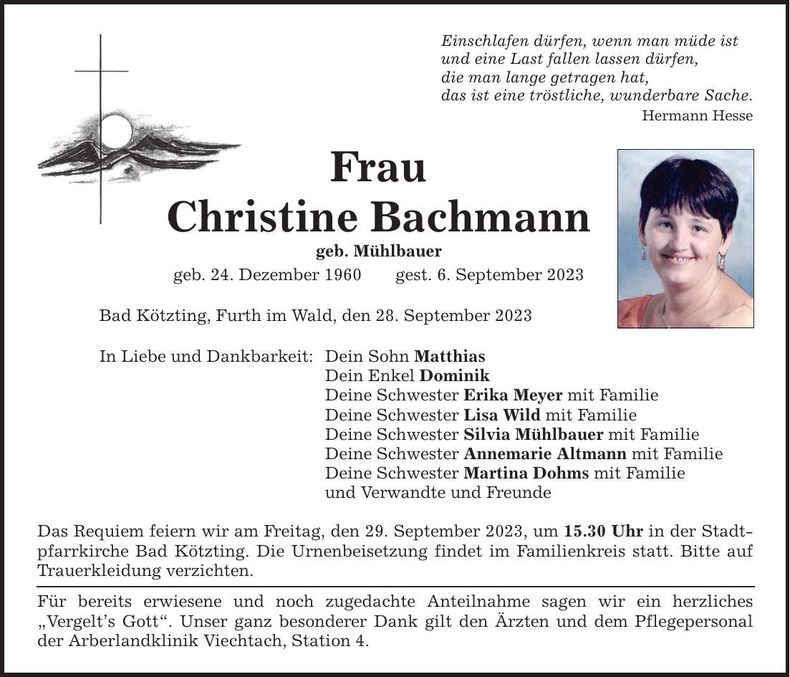 Traueranzeige Christine Bachmann