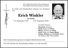 Traueranzeige Erich Winkler